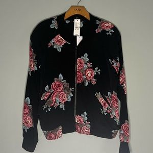 Lisakai Brand Rose Pattern Zip Up Jacket